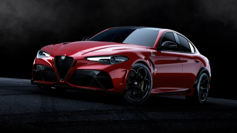 червона alfa romeo giulia gta у променях студійного світла, alfa romeo giulia, alfa romeo, альфа ромео, диски, колеса, машини, автомобілі, седани, спорткари, фари, авто