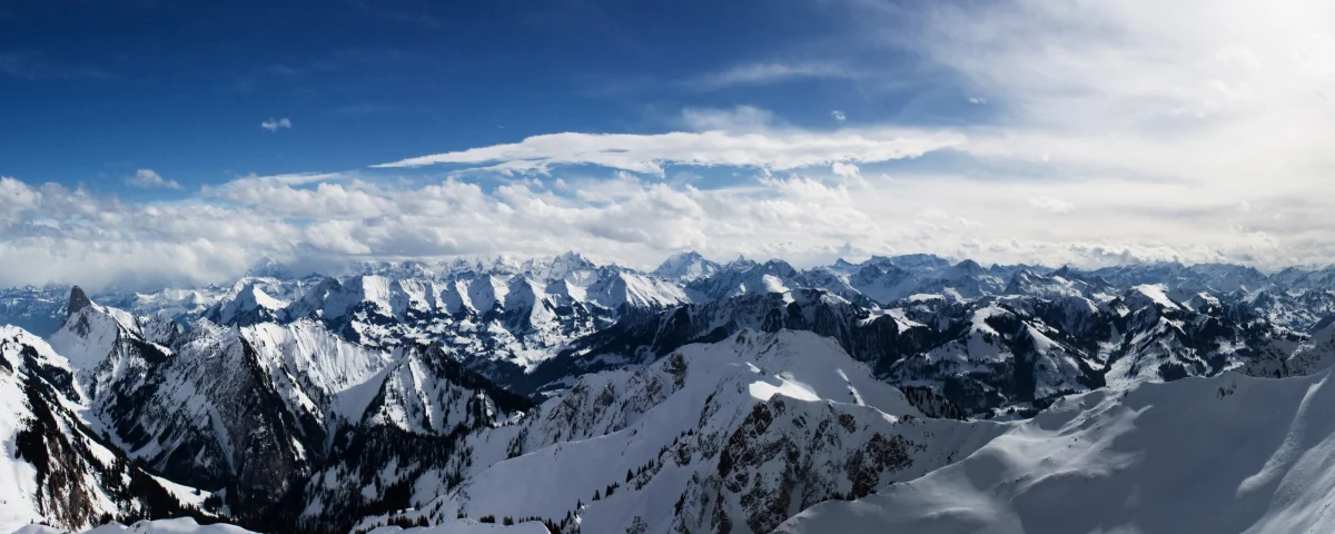 The snow-capped peaks of the Alps