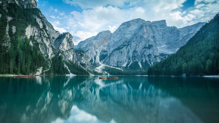 Reflections of the rocky peaks of the Dolomite Alps