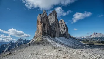 the tre cime di lavaredo mountain peaks, alps, cliffs, clouds, italy, landscapes, mountains, peaks, hills, sky, nature, world