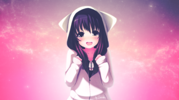 A girl in a hoodie with cat ears