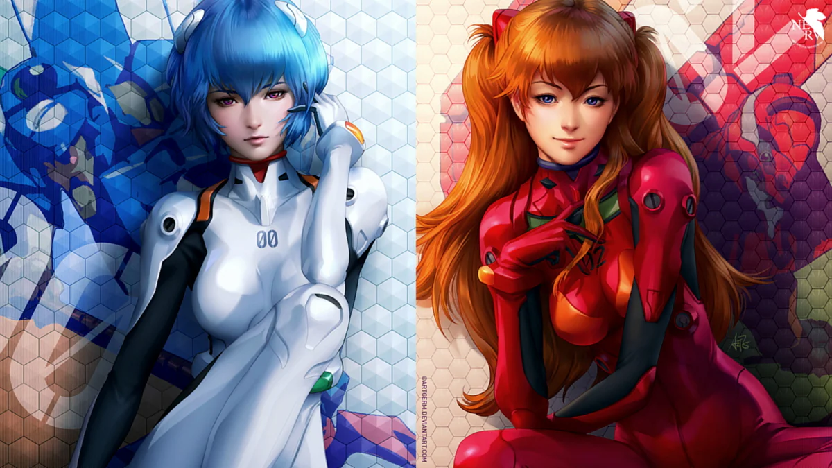 Рэй Аянами и Аска Лэнгли в пилотных костюмах из Neon Genesis Evangelion