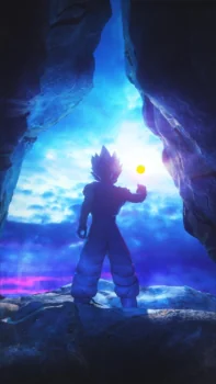 Dragon Ball на фоне яркого солнца в скалистом ущелье