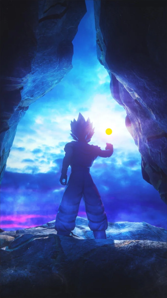 Dragon Ball на фоне яркого солнца в скалистом ущелье