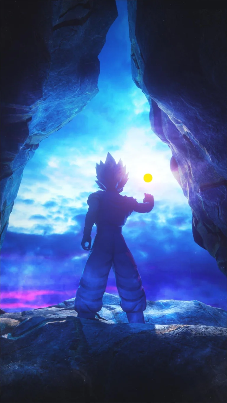Dragon Ball на фоне яркого солнца в скалистом ущелье