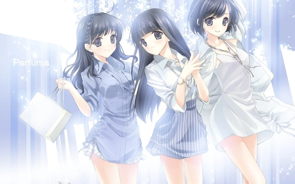 Three friends in light colors, in the style of Japanese prints