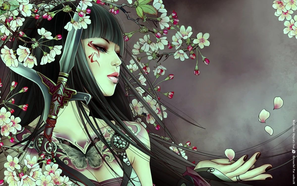 A Warrior Girl Among the Blooming Cherry Blossoms