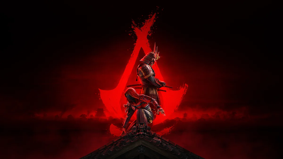 A samurai and a ninja against the backdrop of a blood-red symbol of brotherhood