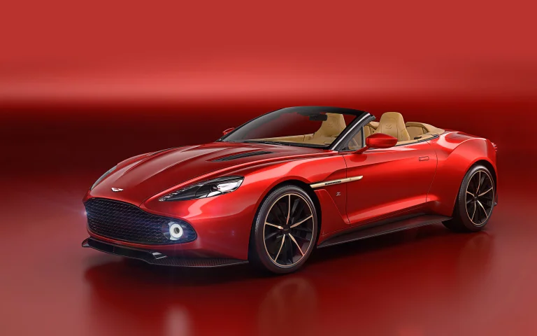 червоний родстер aston martin vanquish zagato на тлі студії, aston martin vanquish zagato, aston martin, астон мартін, диски, колеса, кабріолети, машини, автомобілі, спорткари, фари, авто