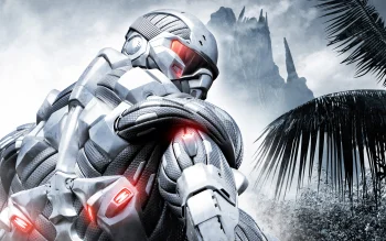 a fighter in a nanosuits against the backdrop of a tropical jungle, characters, actors, crysis, cyborgs, smoke, games