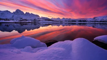 a crimson sunset over the snow-capped mountains, antarctica, arctic, clouds, evening, evenings, twilight, dus, landscapes, mountains, peaks, hills, ocean, oceans, pacific ocean, reflections, sky, snow, sunsets, sunset, winter, winters, nature, world