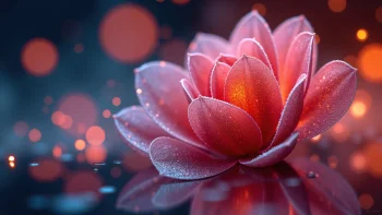 a pink lotus in the twilight glow of the evening lights, flowers, lotuses, macro photography, macro, petals, nature