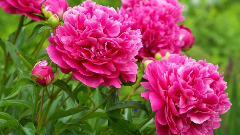 vibrant peony blooms in the summer garden, buds, flowers, peonies, petals, nature