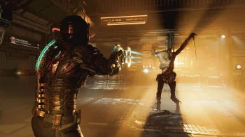 isaac clarke engages in battle with a necromorph, characters, actors, dead space, fantasy, isaac clark, monsters, mutants, sun, sun rays, sunlight, rays, weapon, games
