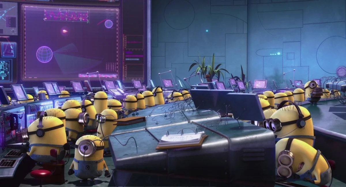Minions at work in a high-tech control center