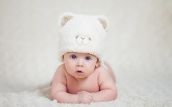 a baby wearing a bear-shaped hat, babies, bears, children, for kids, hats, headwear, look, views, glance, other, people