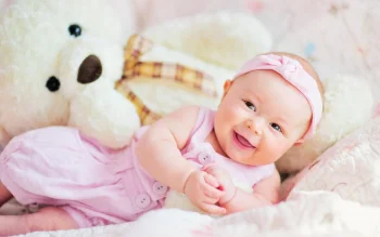 the little girl is hugging a teddy bear, babies, children, emotions, for kids, little girls, look, views, glance, smiles, toys, other, people