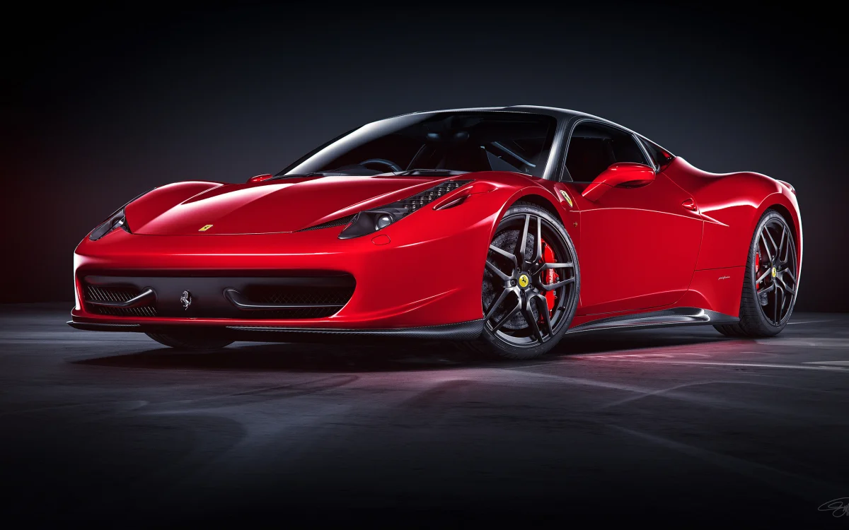 Красный Ferrari 458 Italia в студийном свете