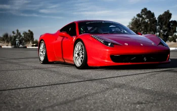 красный ferrari 458 italia на гоночном треке, ferrari 458, ferrari, диски, колеса, машины, автомобили, спорткары, фары, феррари, авто