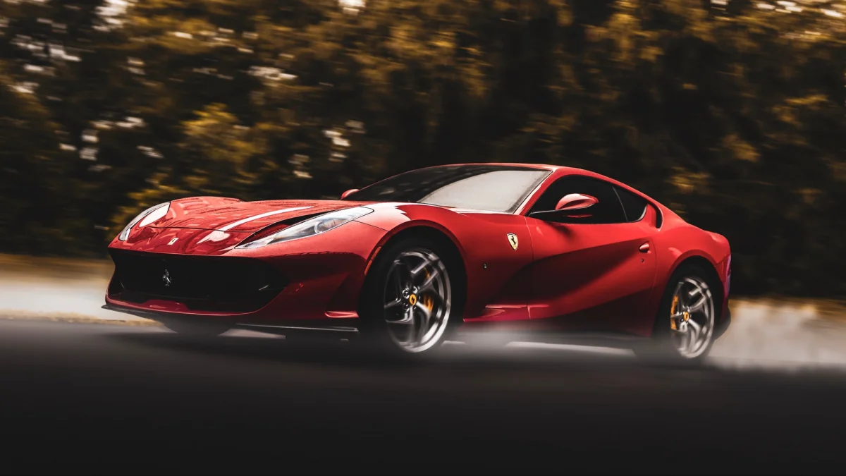 Ferrari 812 Superfast in a high-speed maneuver