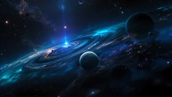 the glow of a distant galaxy with spinning rings and planets, galaxies, nebulae, planets, space, stars, the universe, astronomy, earth, the sun