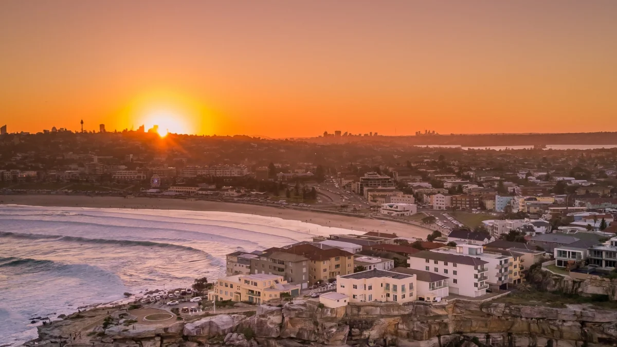 A golden sunset over the Sydney coastline