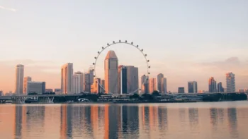 The Singapore skyline featuring the Singapore Flyer