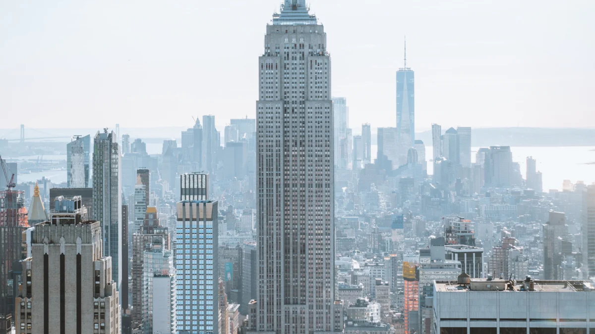The Empire State Building in the haze of a New York morning