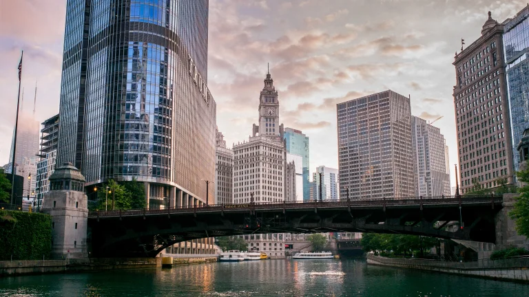 trump international hotel and the tower over the chicago river, trump international hotel, chicago, bridges, cities, city, cityscape, cityscapes, clouds, contemporary architecture, hotels, reflections, rivers, canals, streams, sky, skyscrapers, usa, united states, architecture, world
