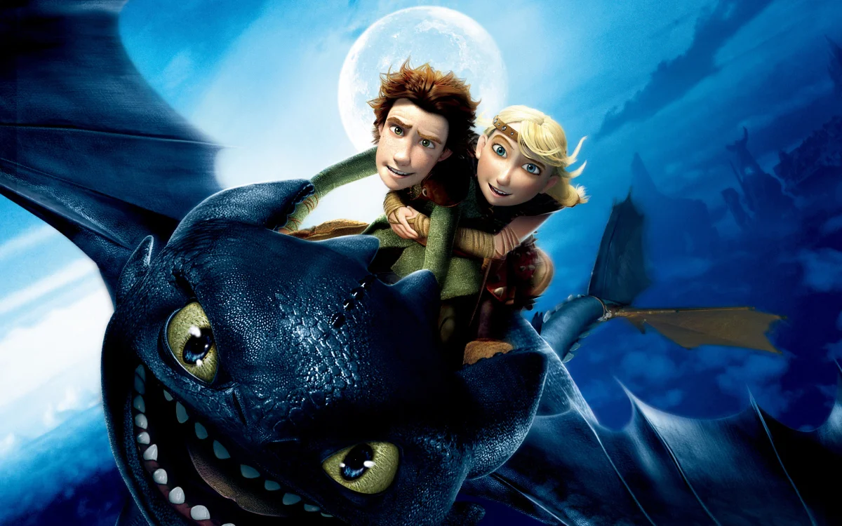 ikking and astrid riding toothless, dragons, for kids, animation
