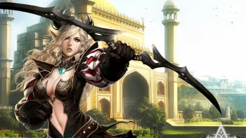 An elven archer against the backdrop of an Indian palace