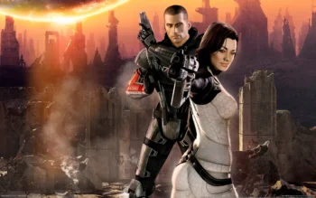 Командор Шепард и Миранда Лоусон на фоне руин в Mass Effect 2