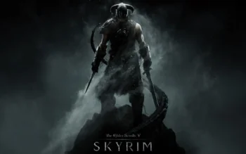Dovakin in the misty light atop a cliff in Skyrim