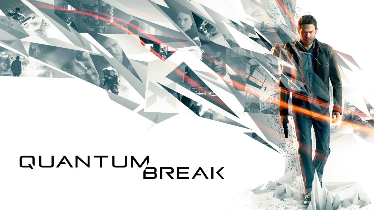 Jack Joyce surrounded by shards of time in "Quantum Break"