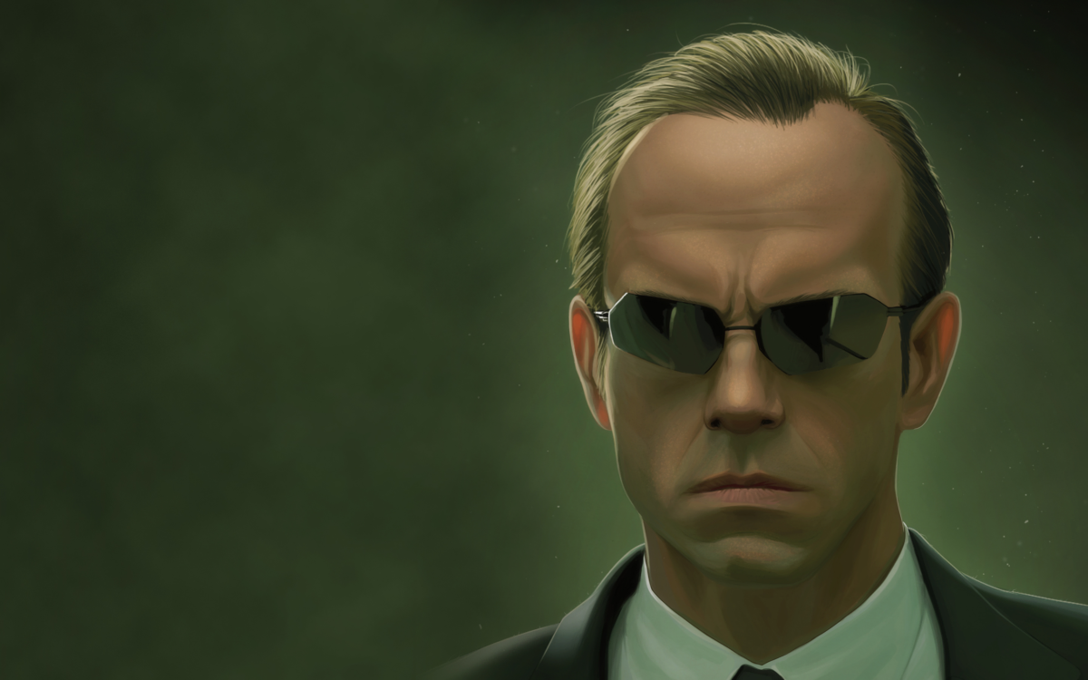 Agent Smith in the green glow from "The Matrix"
