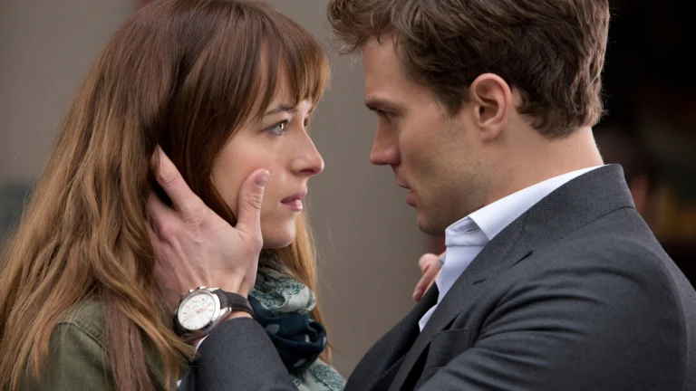 Anastasia Steele and Christian Grey in a dramatic moment