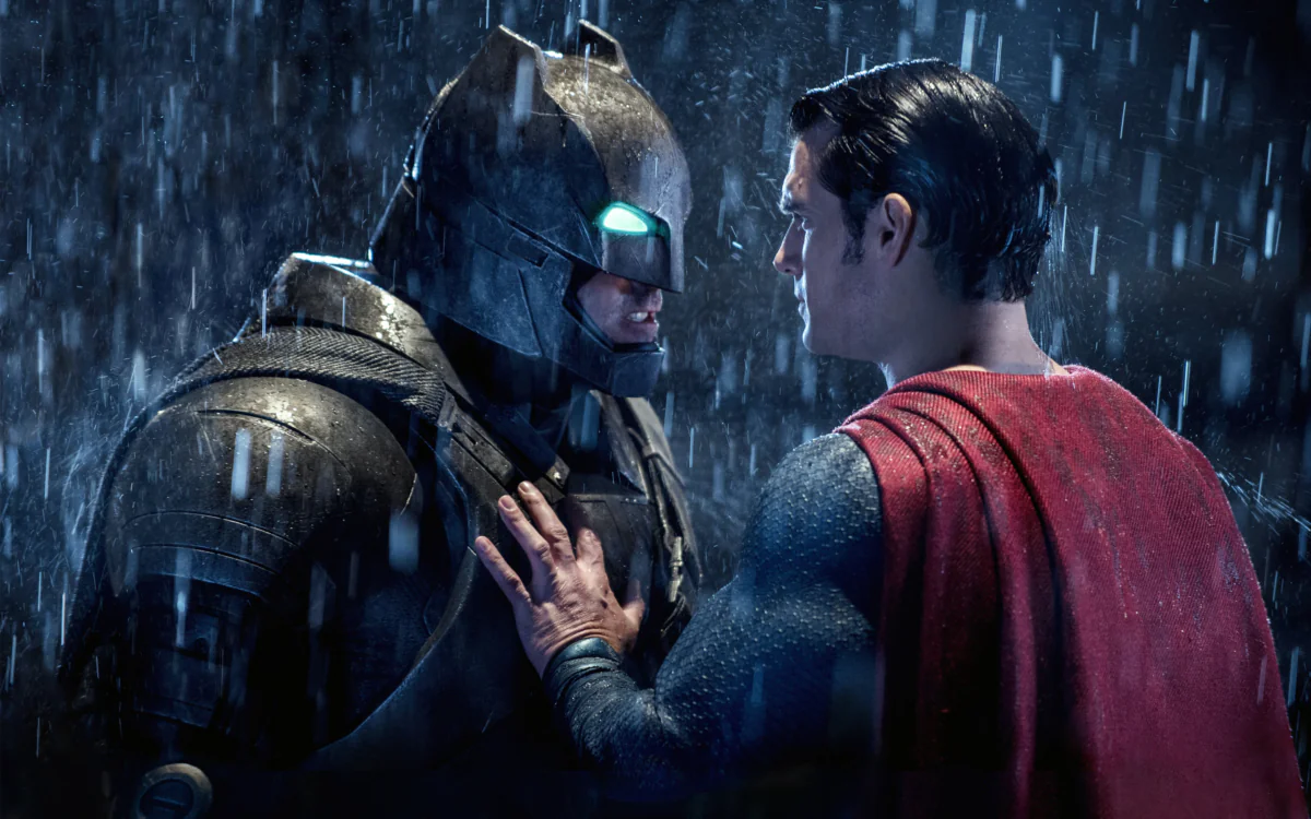 Batman and Superman on a Rainy Night