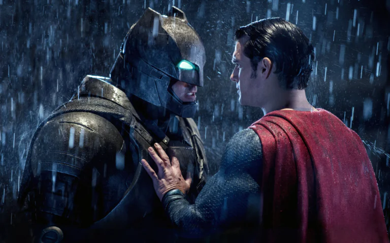 Batman and Superman on a Rainy Night