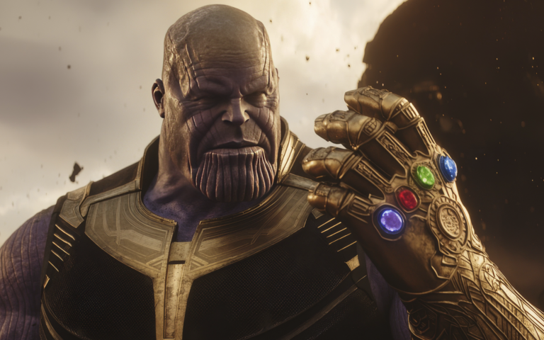 Thanos with the Infinity Gauntlet in an epic scene from "The Avengers"
