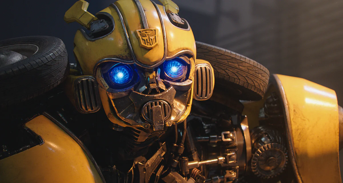 A close-up of Bumblebee with his shining blue eyes