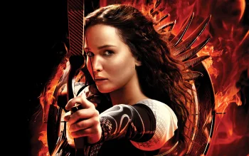 katniss everdeen with a bow in the movie "the hunger games", the hunger games: the mockingjay, bows, characters, actors, cinema, fire, jennifer lawrence, look, views, glance, the hunger games, weapon, women, movies