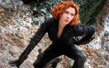 Natasha Romanoff as the Black Widow on a snow-covered slope