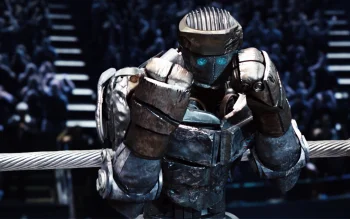atom is getting ready for battle in "living steel", living steel (atom), characters, actors, cinema, living steel, look, views, glance, robots, movies
