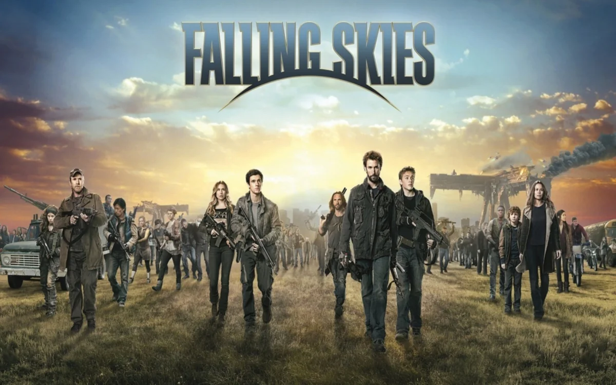A group of survivors against the backdrop of a ruined city in the TV series "Fallen Skies"