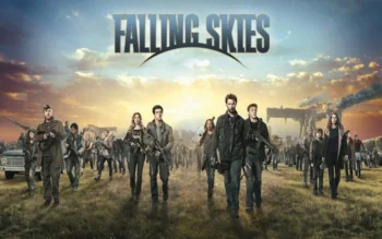 A group of survivors against the backdrop of a ruined city in the TV series "Fallen Skies"