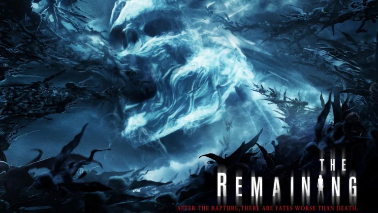 A somber movie poster for "The Remaining", featuring a ghostly skull