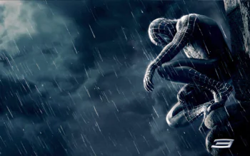 Spider-Man's black suit in the rain
