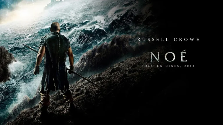 Russell Crowe as Noah against the backdrop of a raging ocean