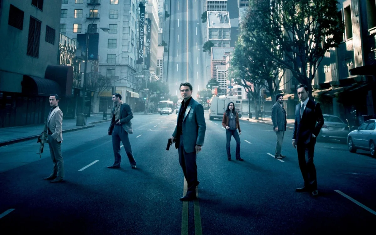 Cobb's team on the streets of Los Angeles in the movie "Inception"