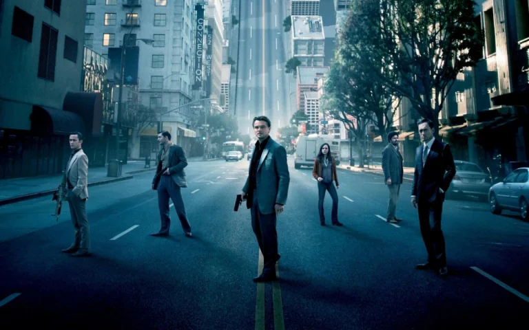 Cobb's team on the streets of Los Angeles in the movie "Inception"